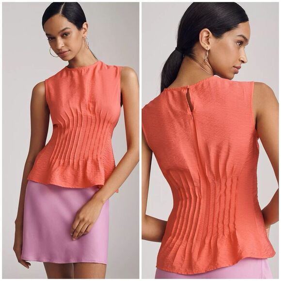 Anthropologie The Della Pleated Waist Shell Top Size XS Red Sleeveless Pullover - Picture 1 of 9
